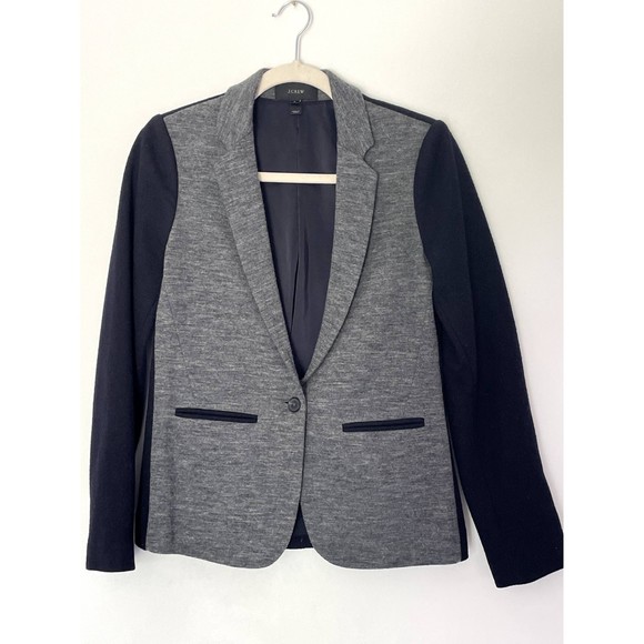 J Crew Colorblock wool blend blazer Jacket Gray Navy OneButton Size 4 Small h1 - Picture 1 of 12